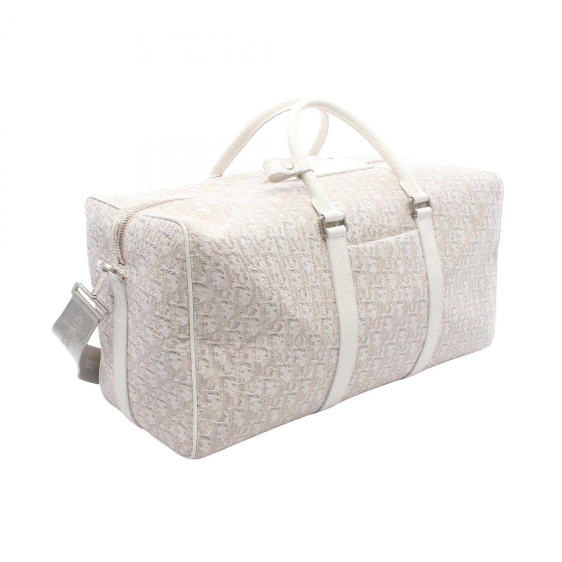 Christian Dior Beige White Canvas Leather Boston Bag ()