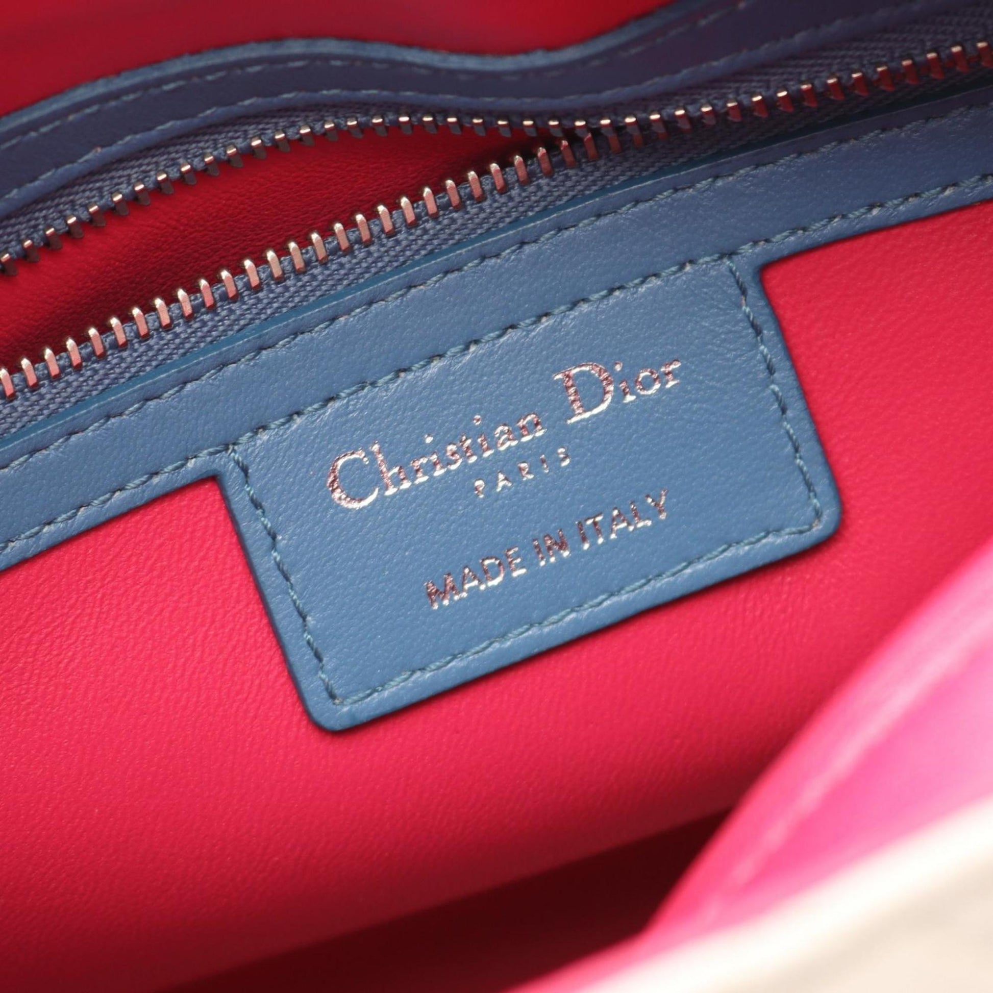 Christian Dior Beige Blue Pink Leather Handbag ()