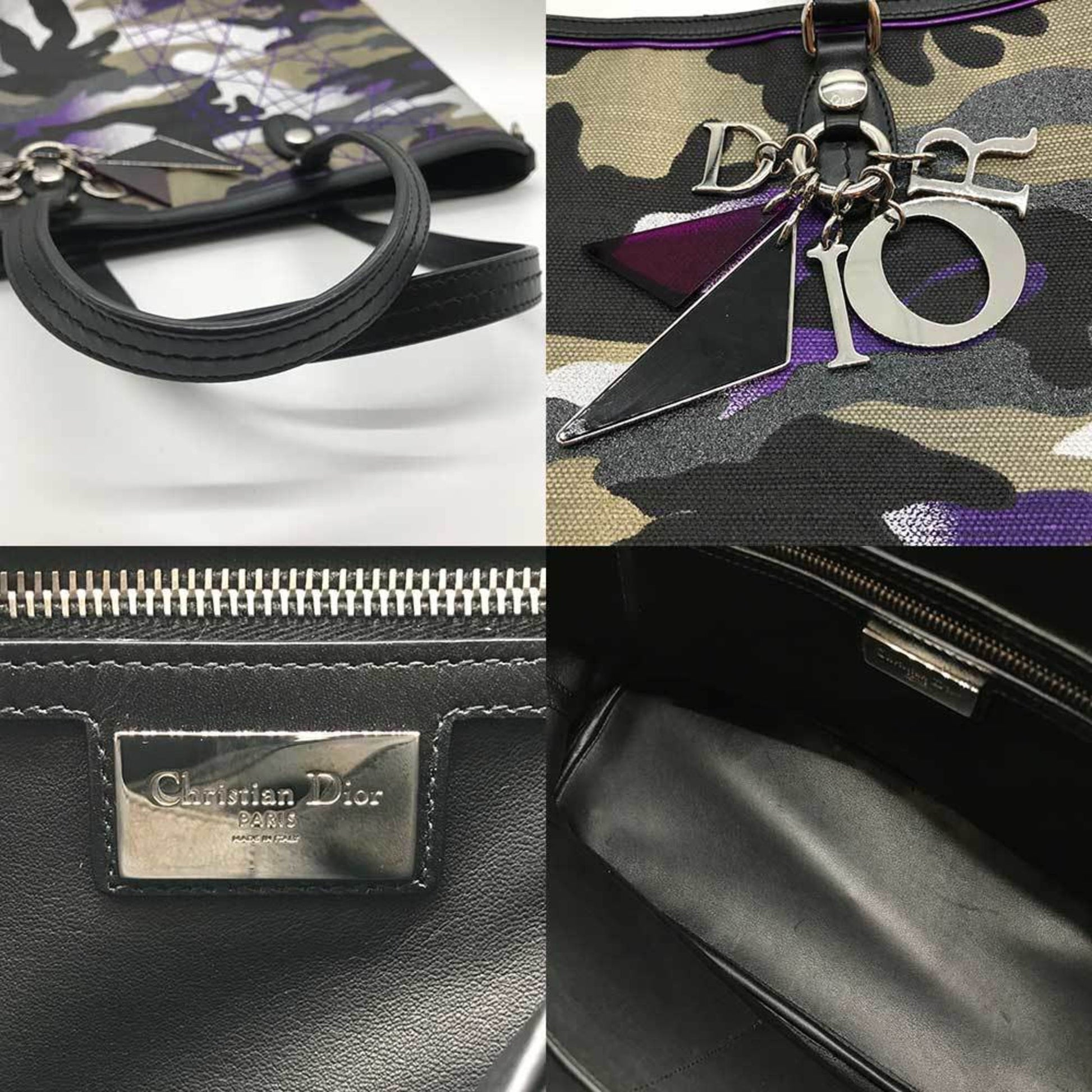 Christian Dior Camouflage Multi-Color Canvas Leather Tote Bag ()
