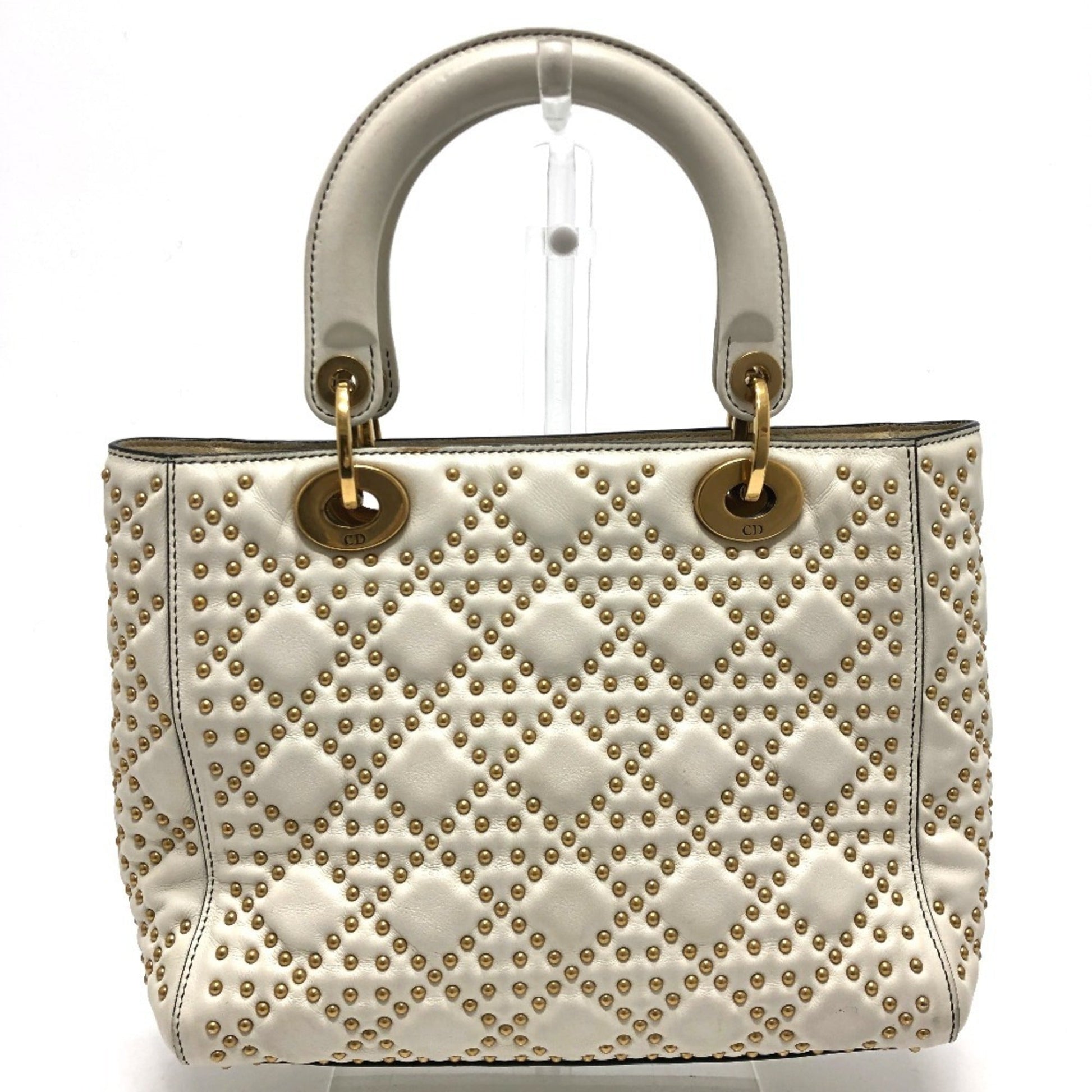 Christian Dior Lady Dior White Leather Handbag Tote Bag ()