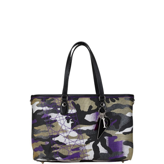 Christian Dior Black Multi-Color Purple Canvas Leather Tote Bag ()