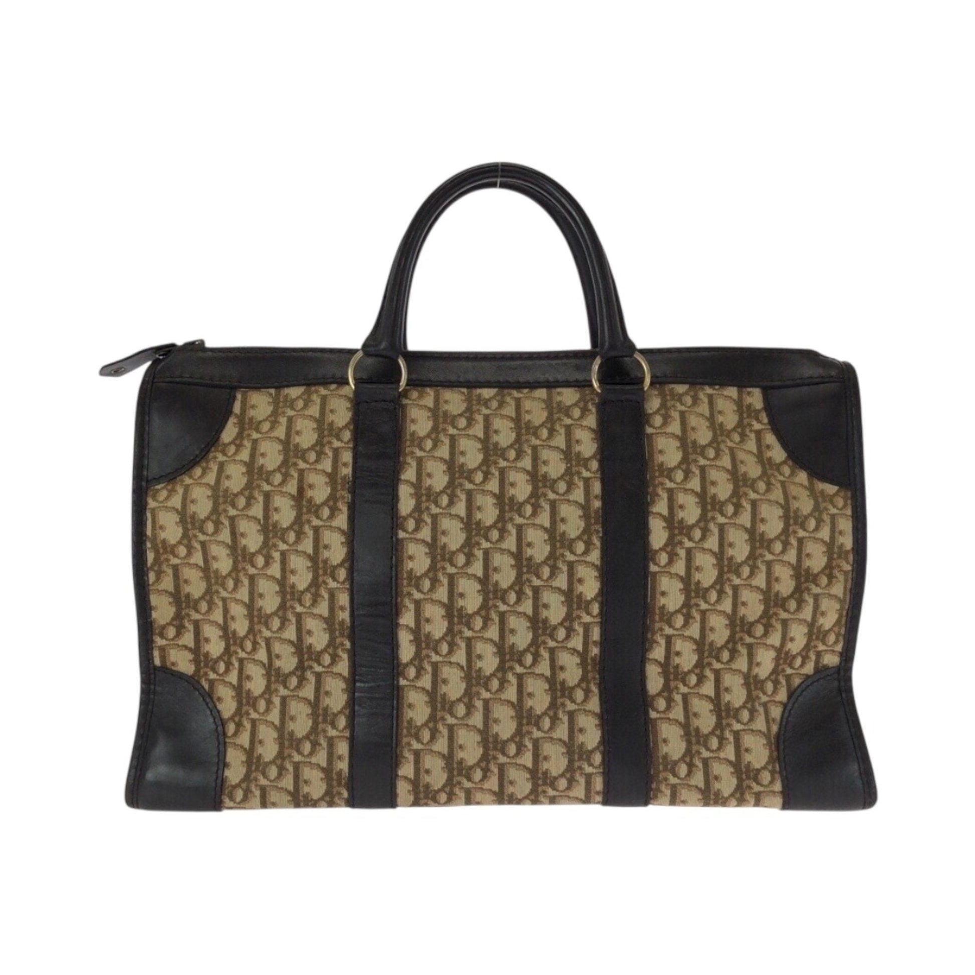 Christian Dior Beige Brown Canvas Leather Boston Bag Handbag ()