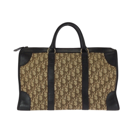Christian Dior Beige Brown Canvas Leather Boston Bag Handbag ()