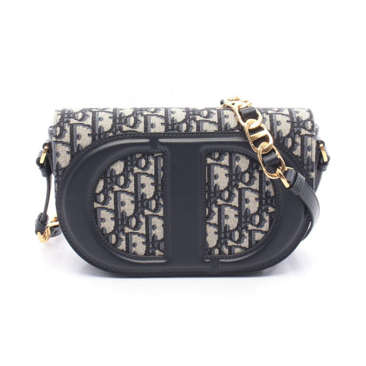 Christian Dior Beige Navy Canvas Leather Shoulder Bag ()