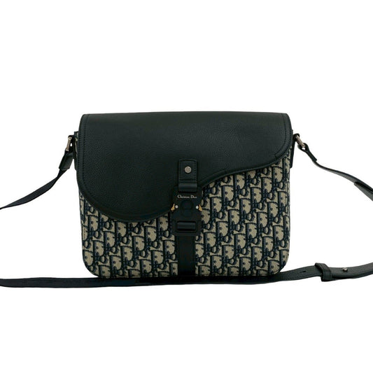 Christian Dior Black Canvas Leather Messenger Bag Shoulder Bag ()