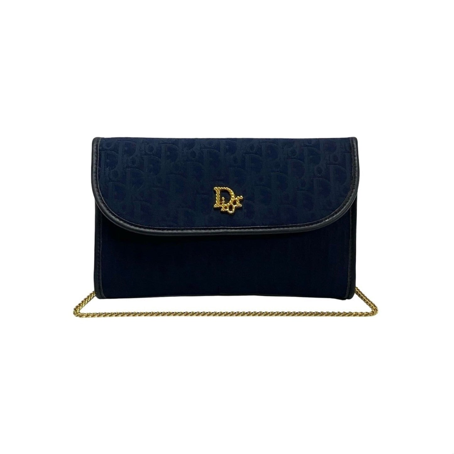 Christian Dior Navy Leather Canvas Shoulder Bag ()