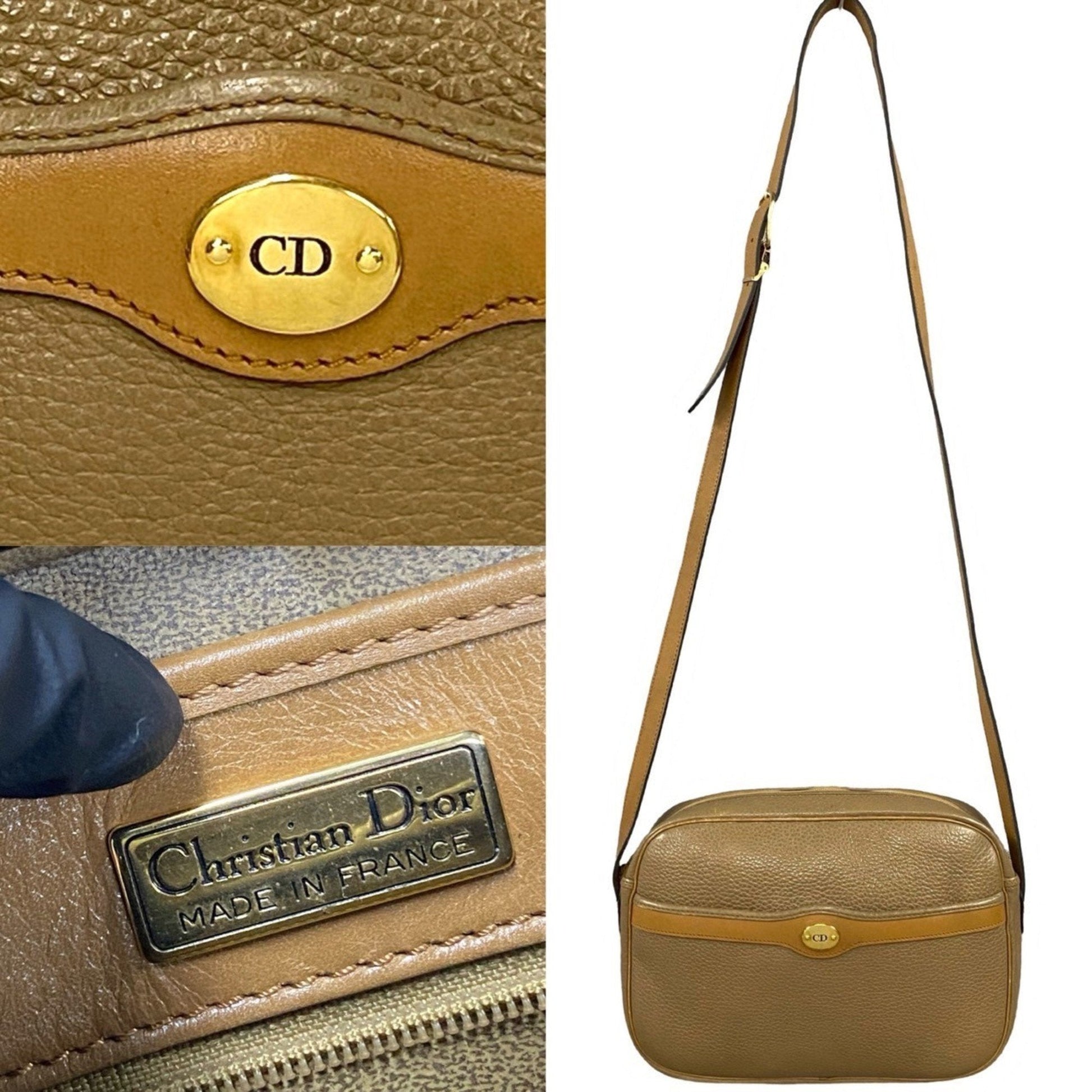 Christian Dior Beige Brown Leather Pochette Shoulder Bag ()
