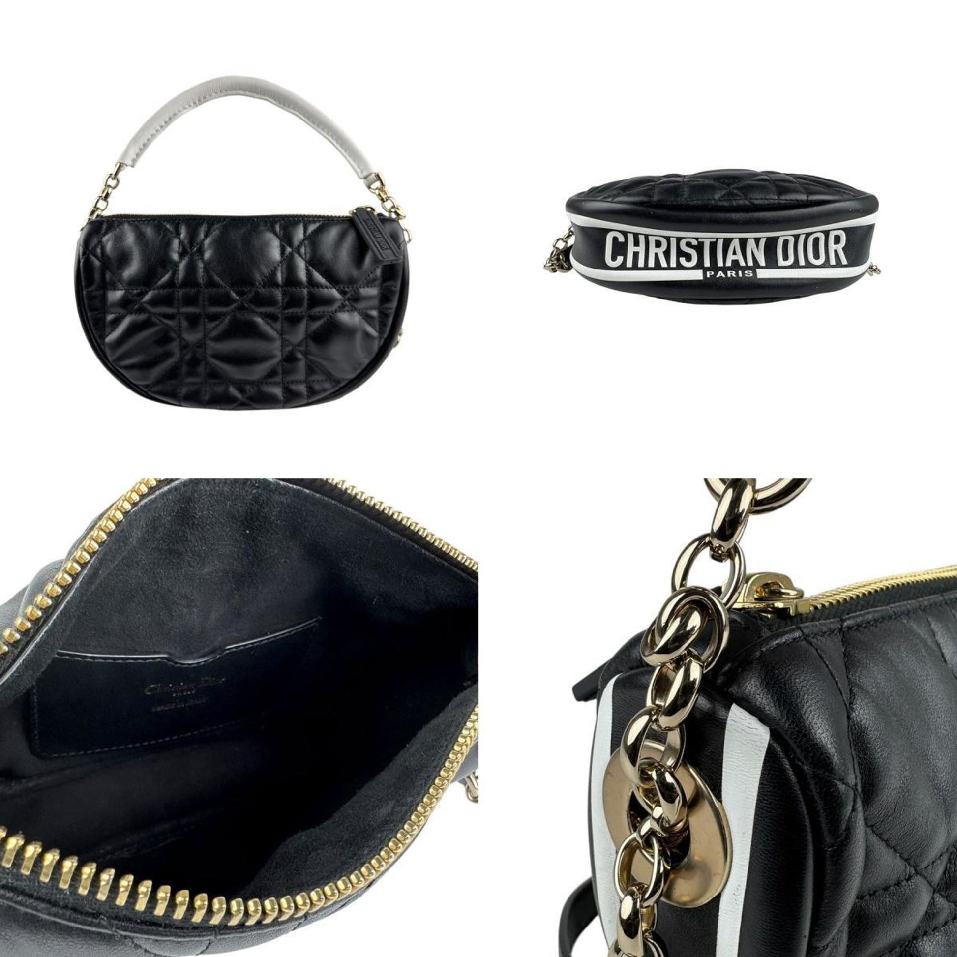 Christian Dior Black White Leather Handbag Shoulder Bag ()