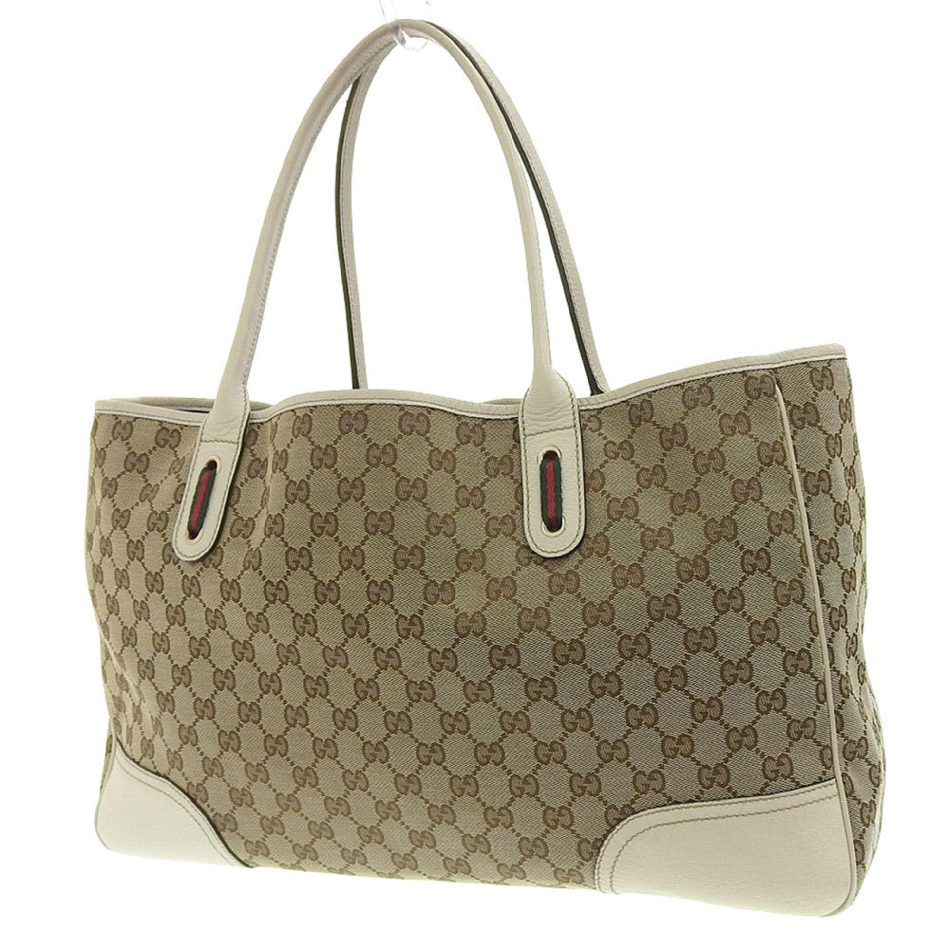 Gucci Sherry Line Brown Leather Canvas Tote