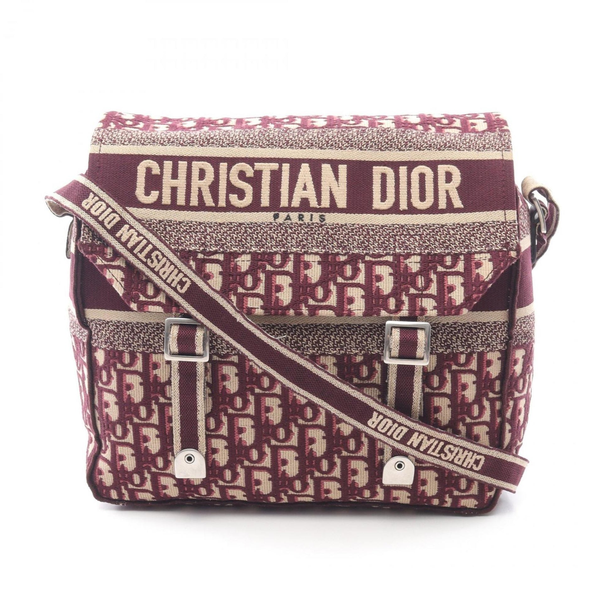 Christian Dior Beige Bordeaux Canvas Leather Shoulder Bag ()