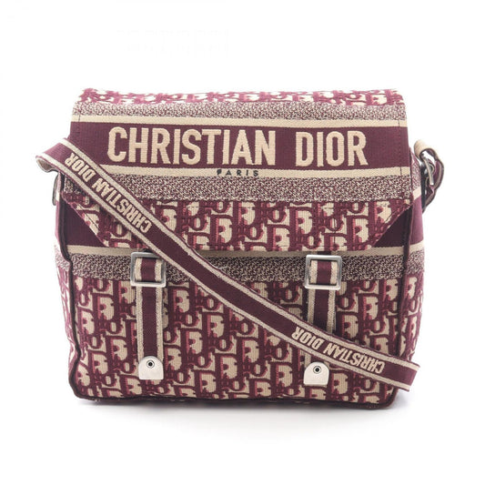 Christian Dior Beige Bordeaux Canvas Leather Shoulder Bag ()
