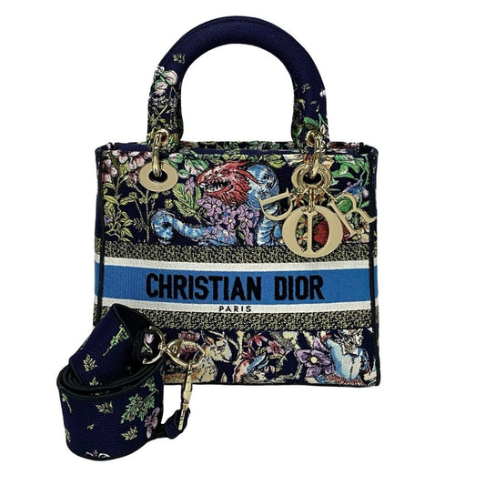 Christian Dior Blue Gold Canvas Shoulder Bag ()