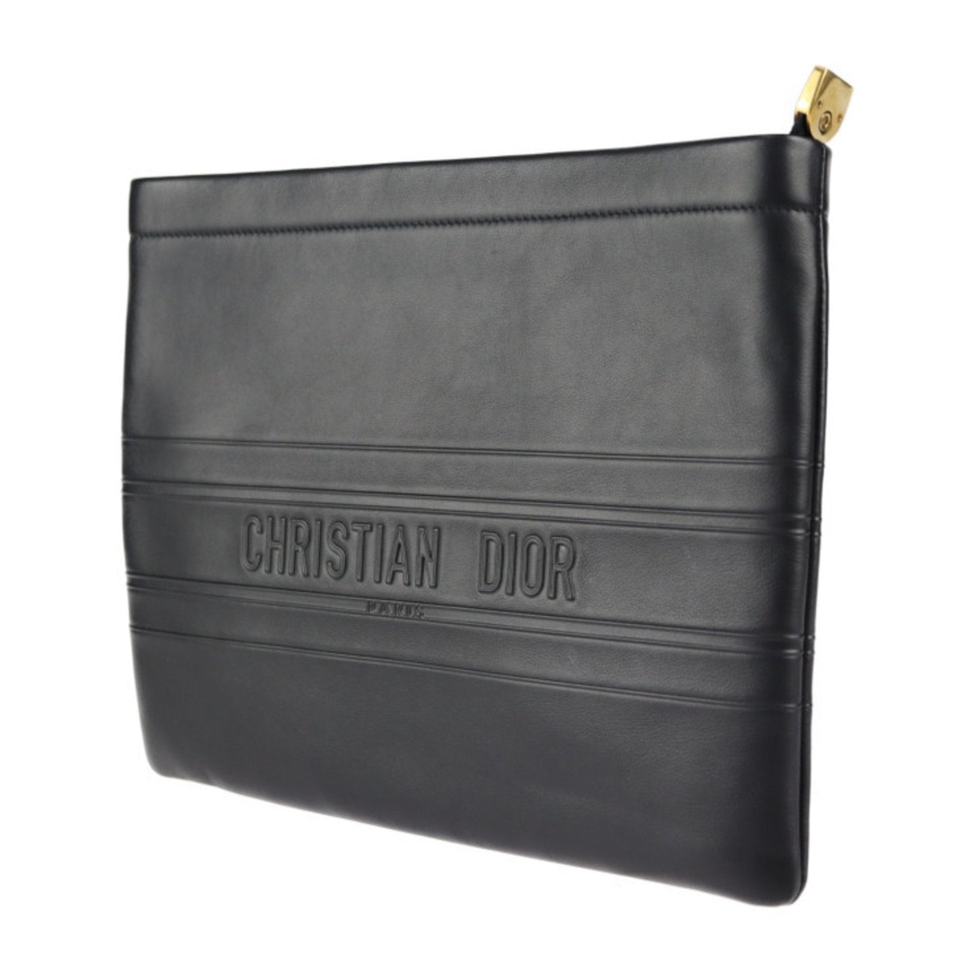 Christian Dior Black Leather Clutch Bag Handbag ()