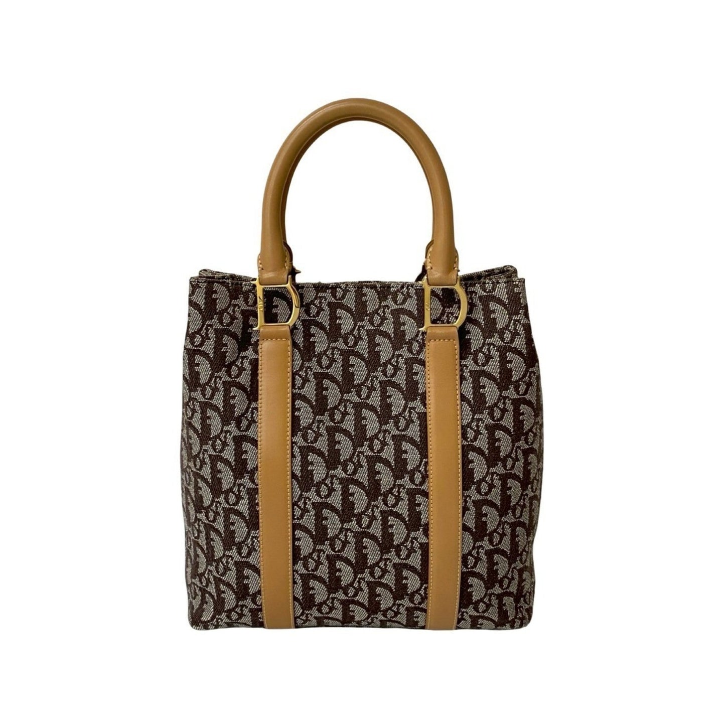 Christian Dior Beige Brown Leather Canvas Handbag ()
