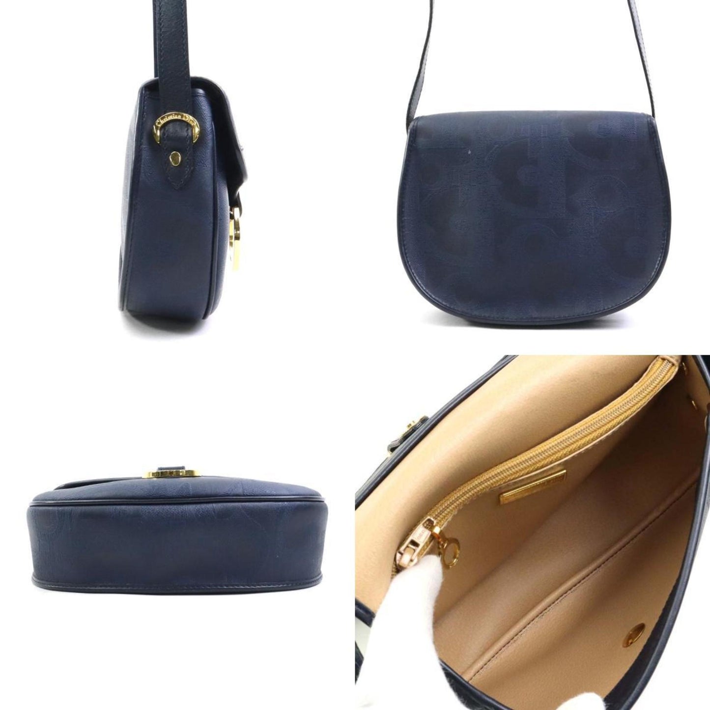 Christian Dior Navy Coated Canvas Leather Shoulder Bag ()