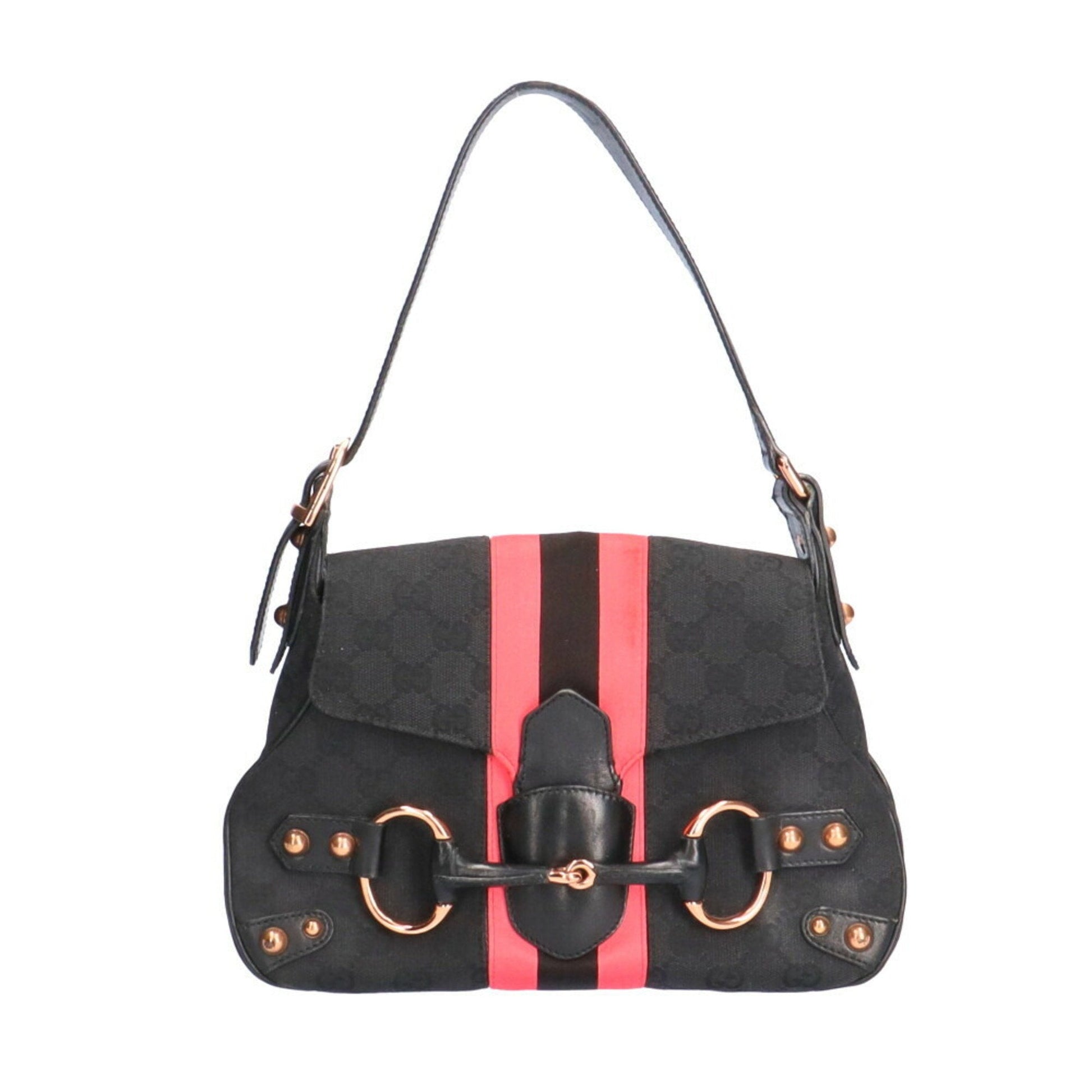 Gucci Horsebit Leather Canvas Shoulder Bag Style 5