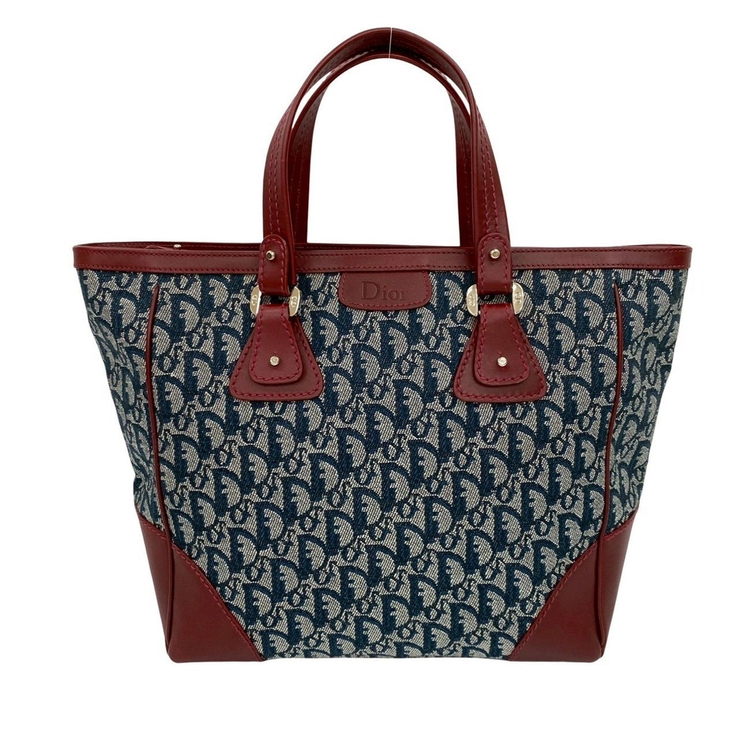 Christian Dior Navy Wine Canvas Leather Handbag Tote Bag ()