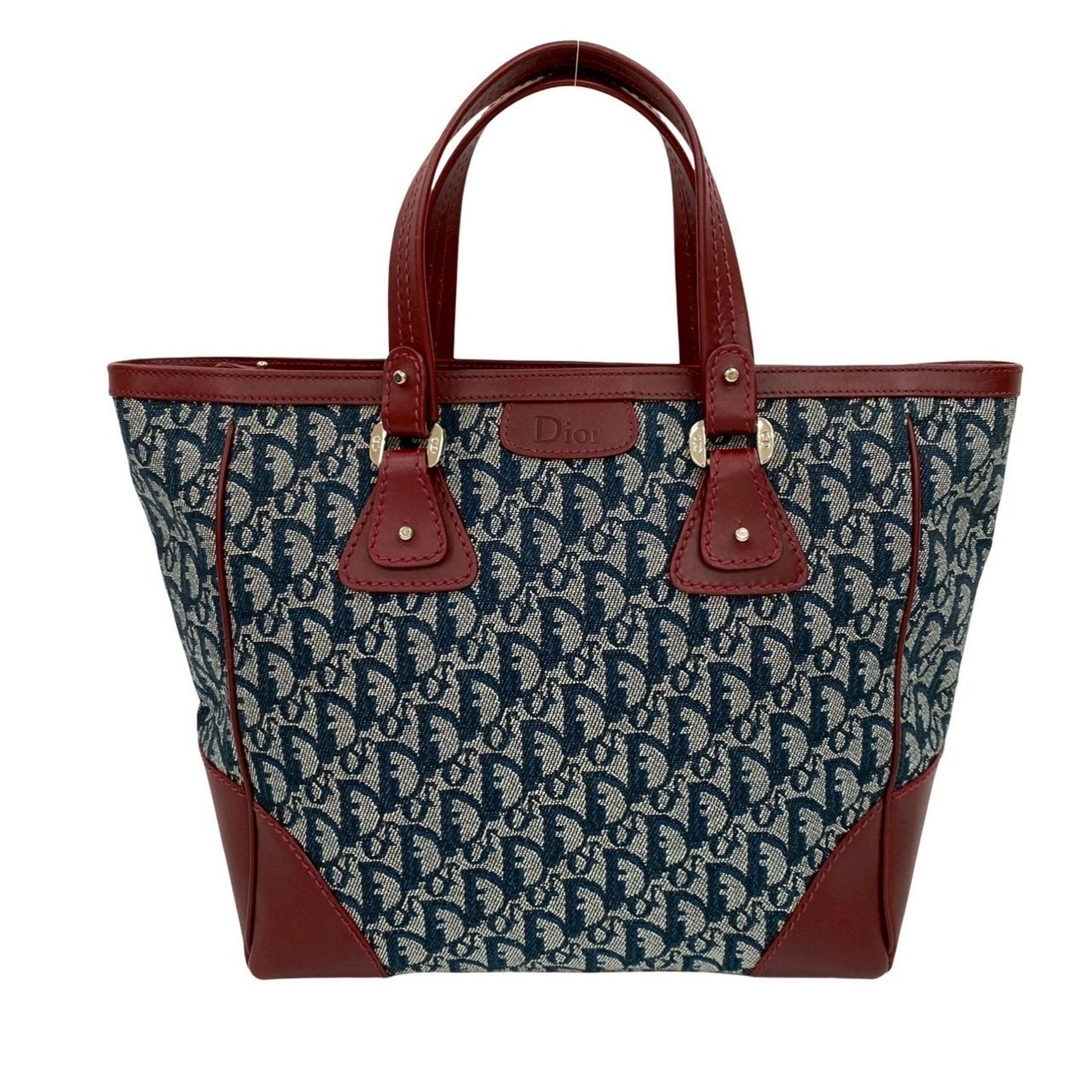 Christian Dior Navy Wine Canvas Leather Handbag Tote Bag ()