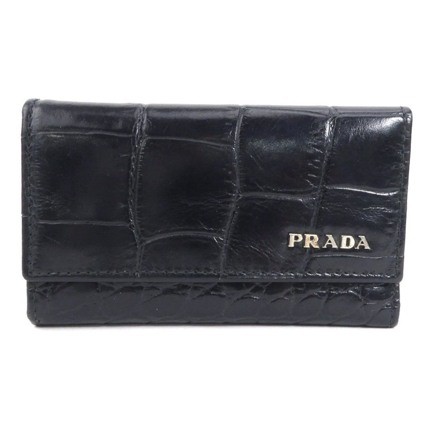 Prada key case embossed leather black unisex Luxury Handbag