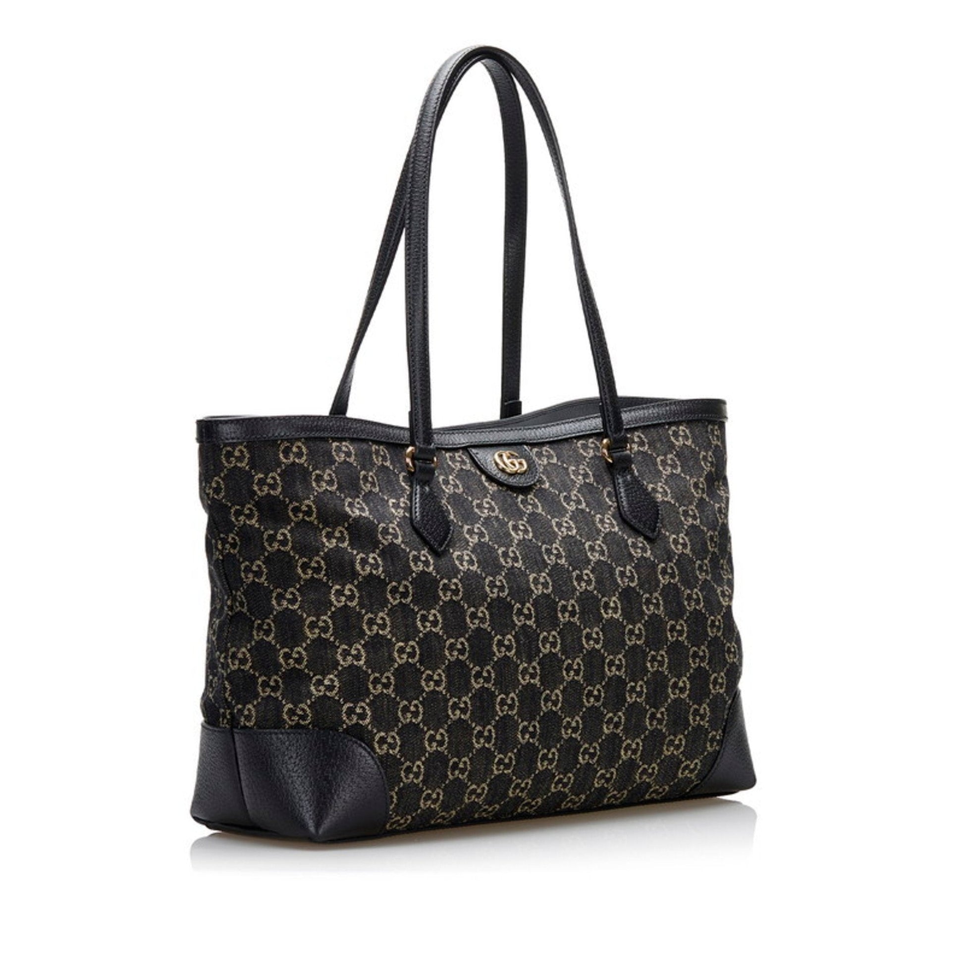 Gucci Offdia GG Medium Tote Bag 631685 Black Canvas Leather Ladies GUCCI