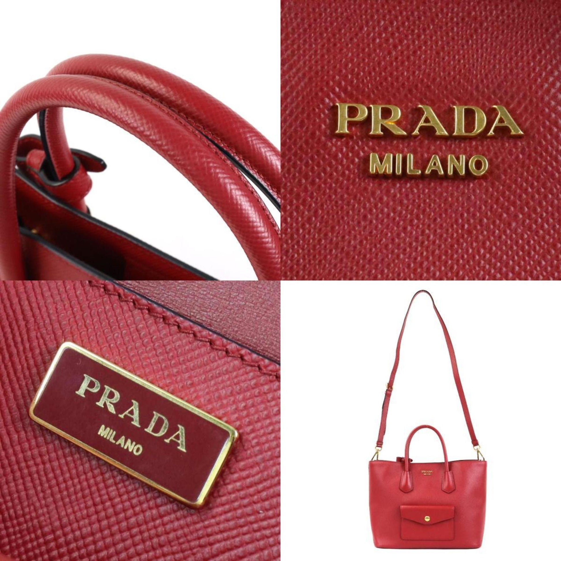 Prada HandBag Shoulder Bag Leather Red Unisex