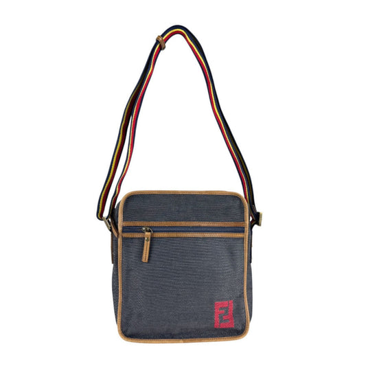 Christian Dior Brown Navy Denim Leather Shoulder Bag ()