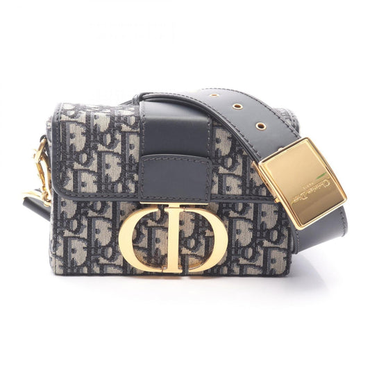 Christian Dior Beige Black Navy Canvas Leather Shoulder Bag ()