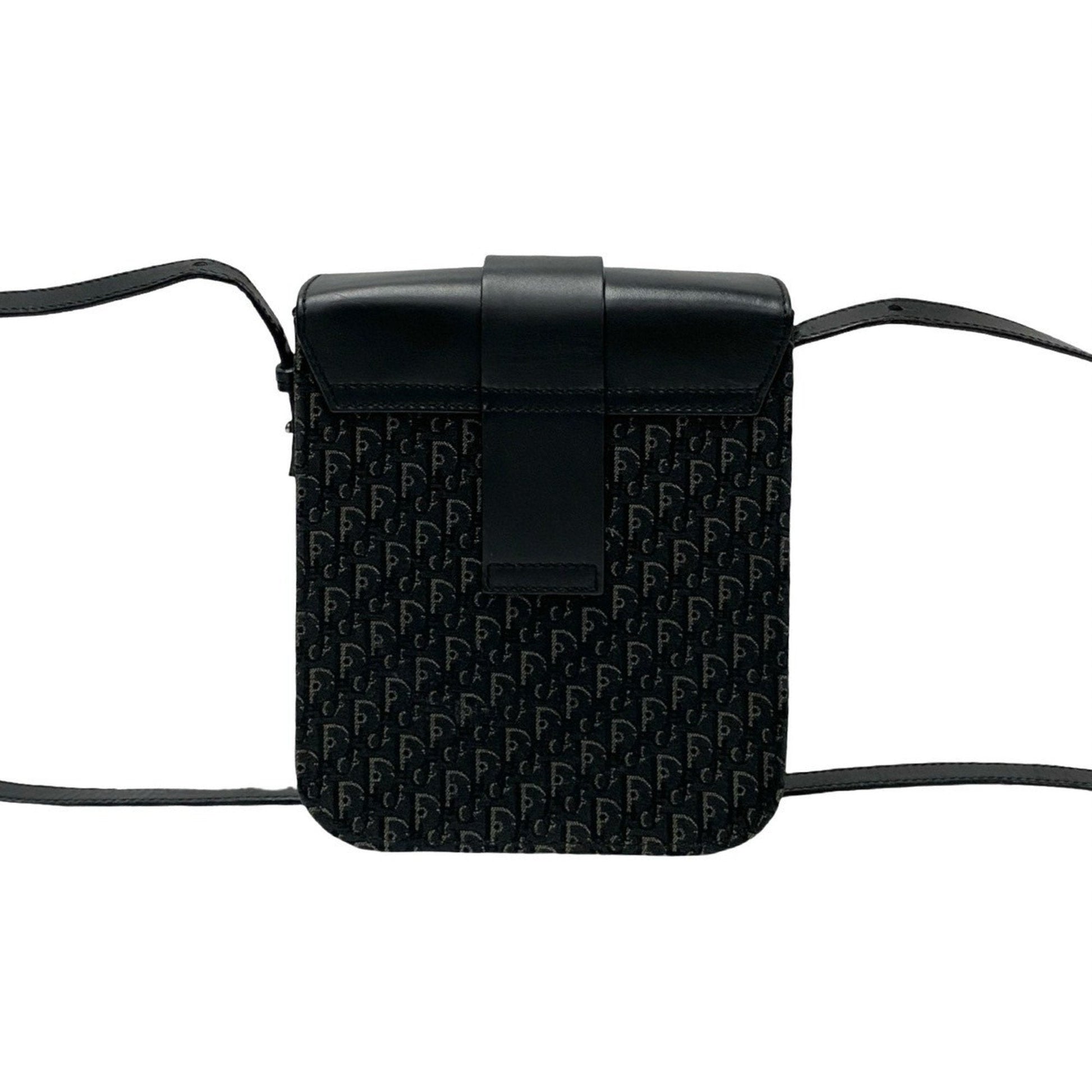 Christian Dior Black Leather Canvas Shoulder Bag ()