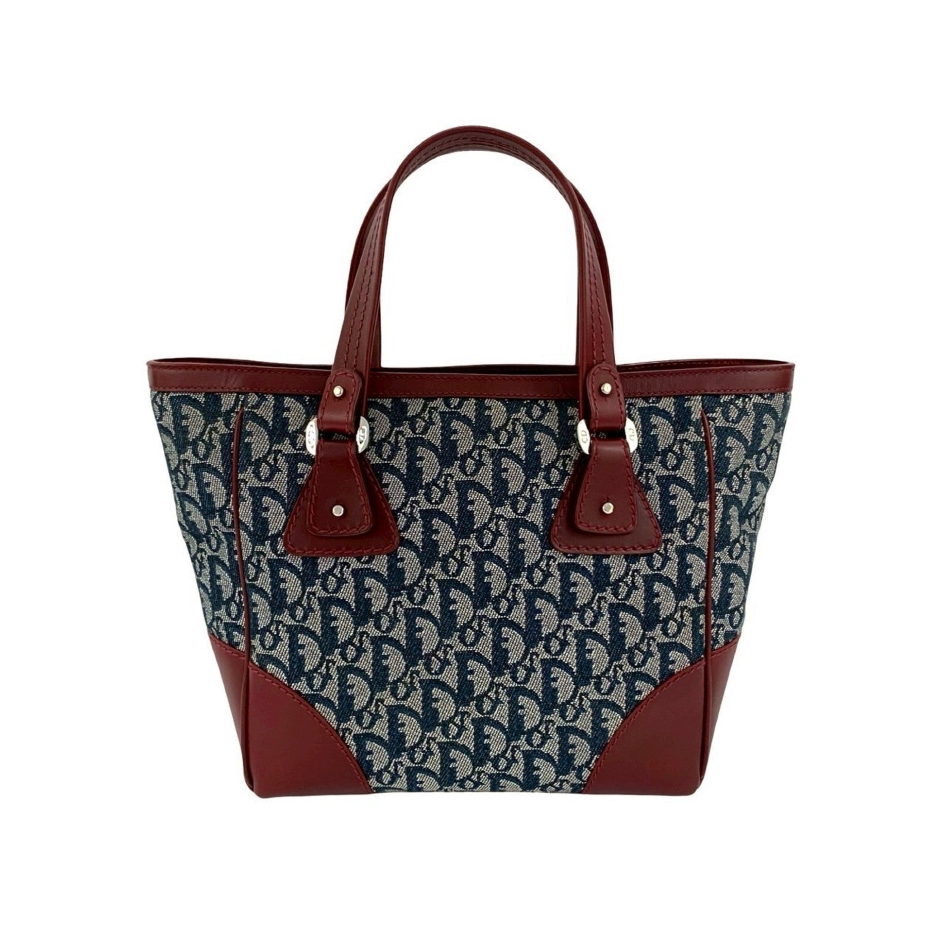 Christian Dior Navy Wine Canvas Leather Handbag Tote Bag ()