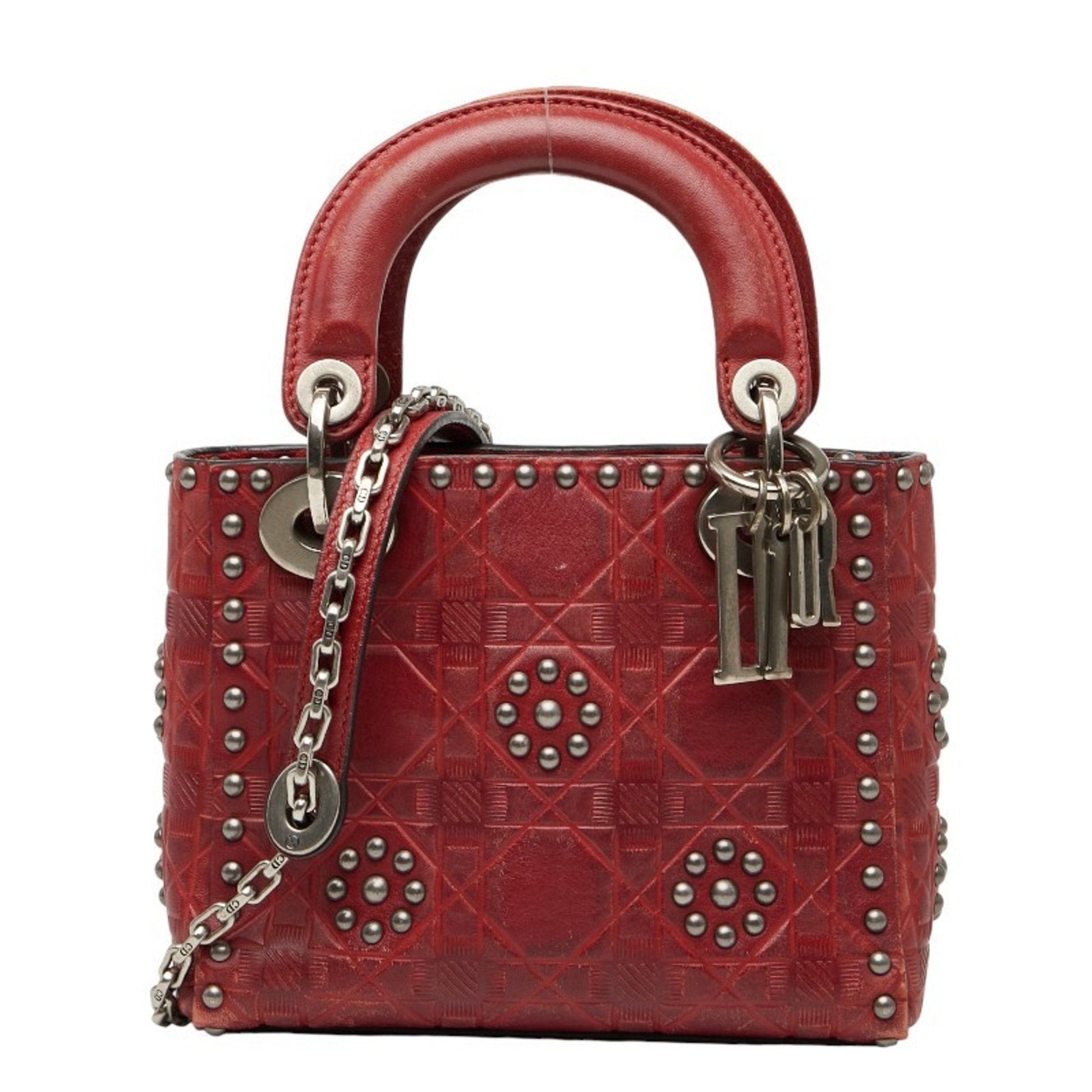 Christian Dior Lady Dior Red Color Leather Handbag Shoulder Bag ()