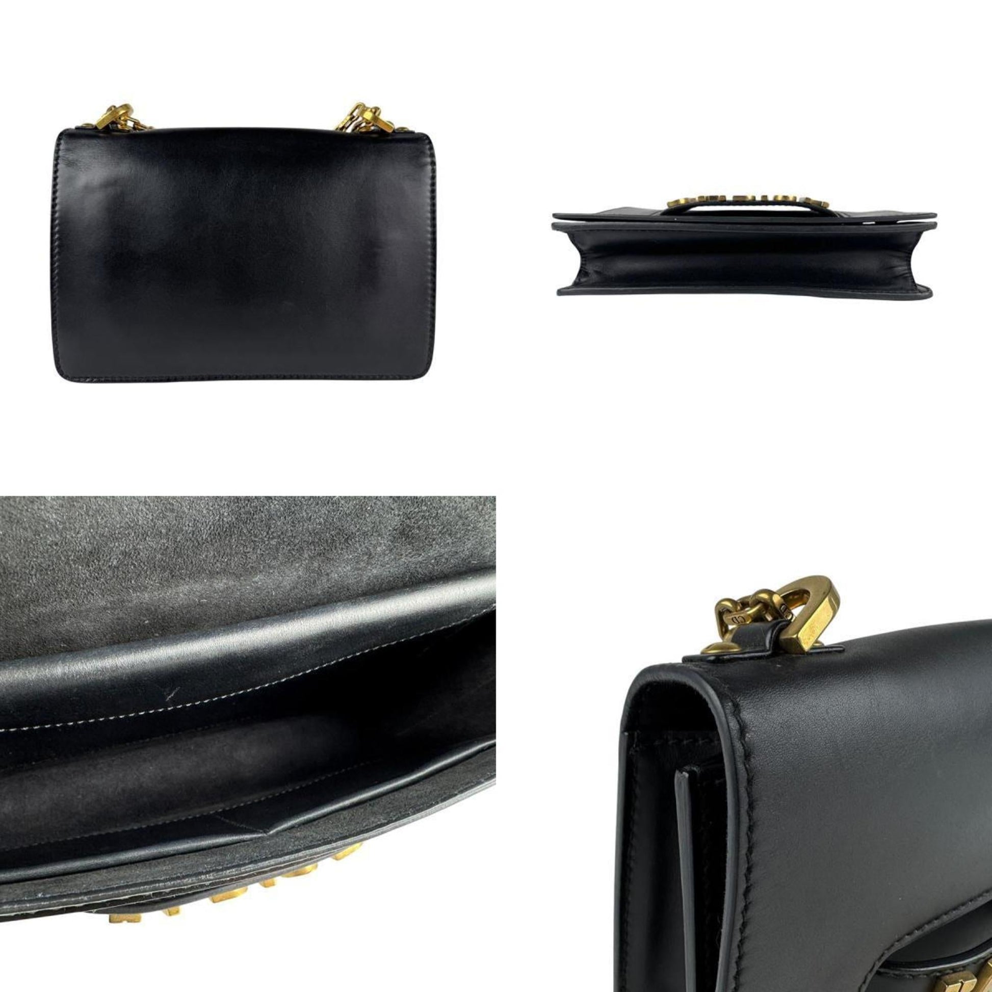 Christian Dior Black Gold Leather Metal Shoulder Bag ()