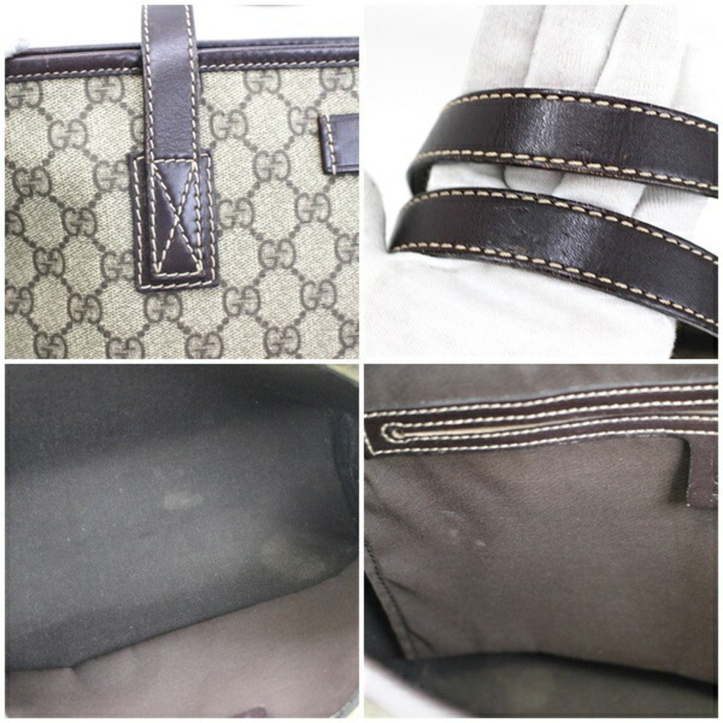 Gucci GG Supreme Brown Leather PVC Tote Style 1