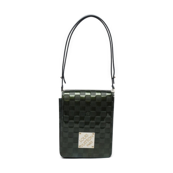 LOUIS VUITTON Shoulder Bag Patent leather green club handbag Damier Vernis Petrol blue Women