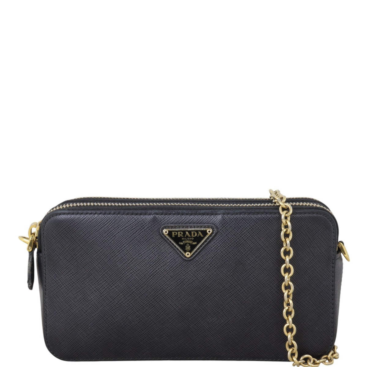 Prada Saffiano Mini Double Zip Chain Crossbody