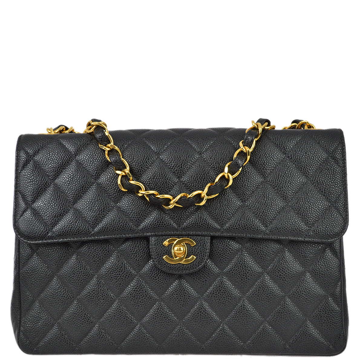 Chanel Black Caviar Jumbo Classic Flap Shoulder Bag