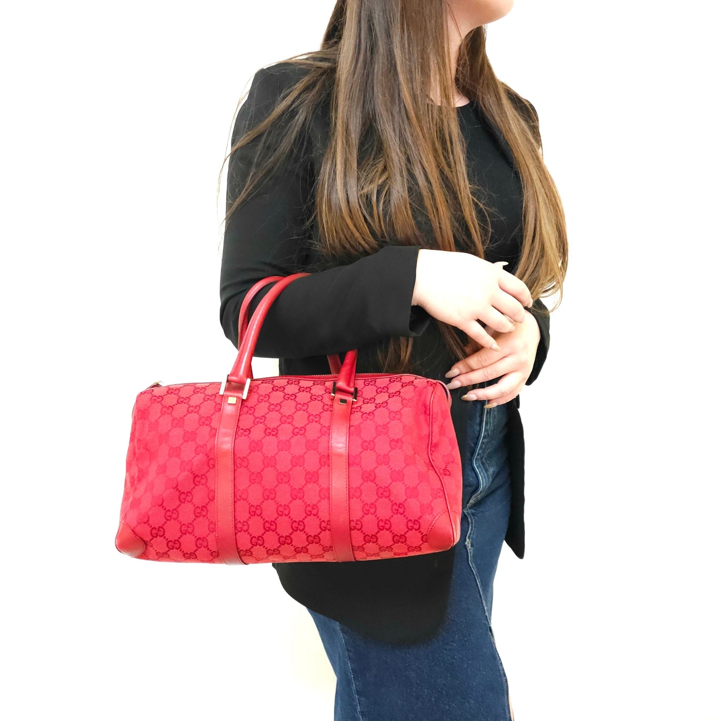 Gucci Red GG Canvas Boston Bag TWS