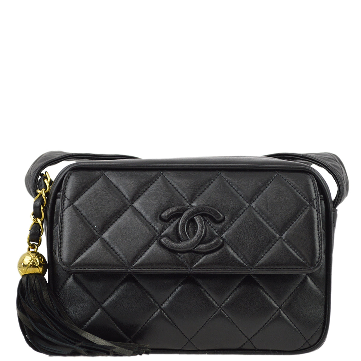 Chanel Black Lambskin Fringe Camera Bag Mini