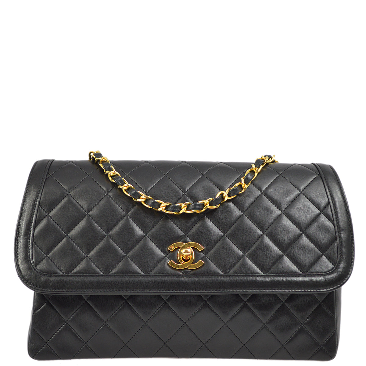 Chanel Black Lambskin Straight Flap Shoulder Bag