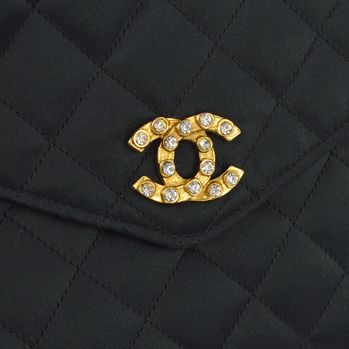 Chanel Black Satin Rhinestone Chain Shoulder Bag