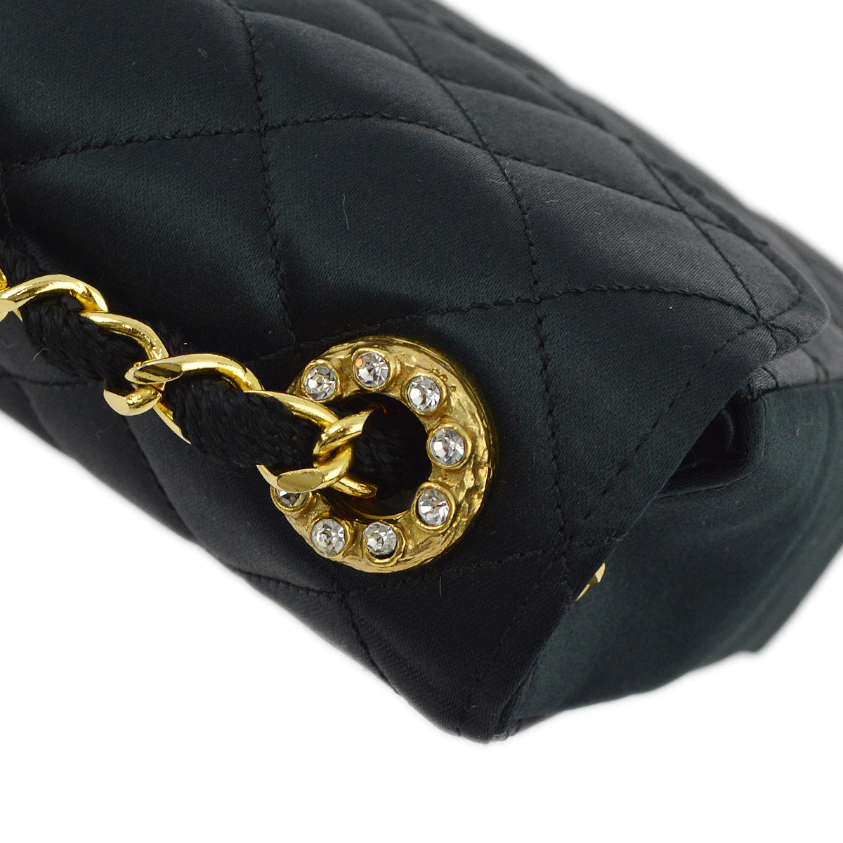 Chanel Black Satin Rhinestone Chain Shoulder Bag
