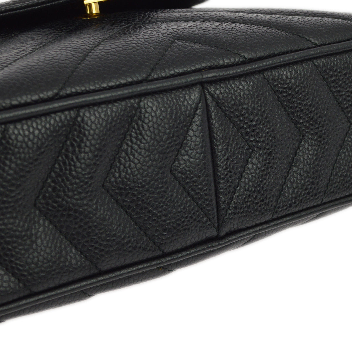 Chanel Black Caviar V Stitch Fringe Camera Bag Small