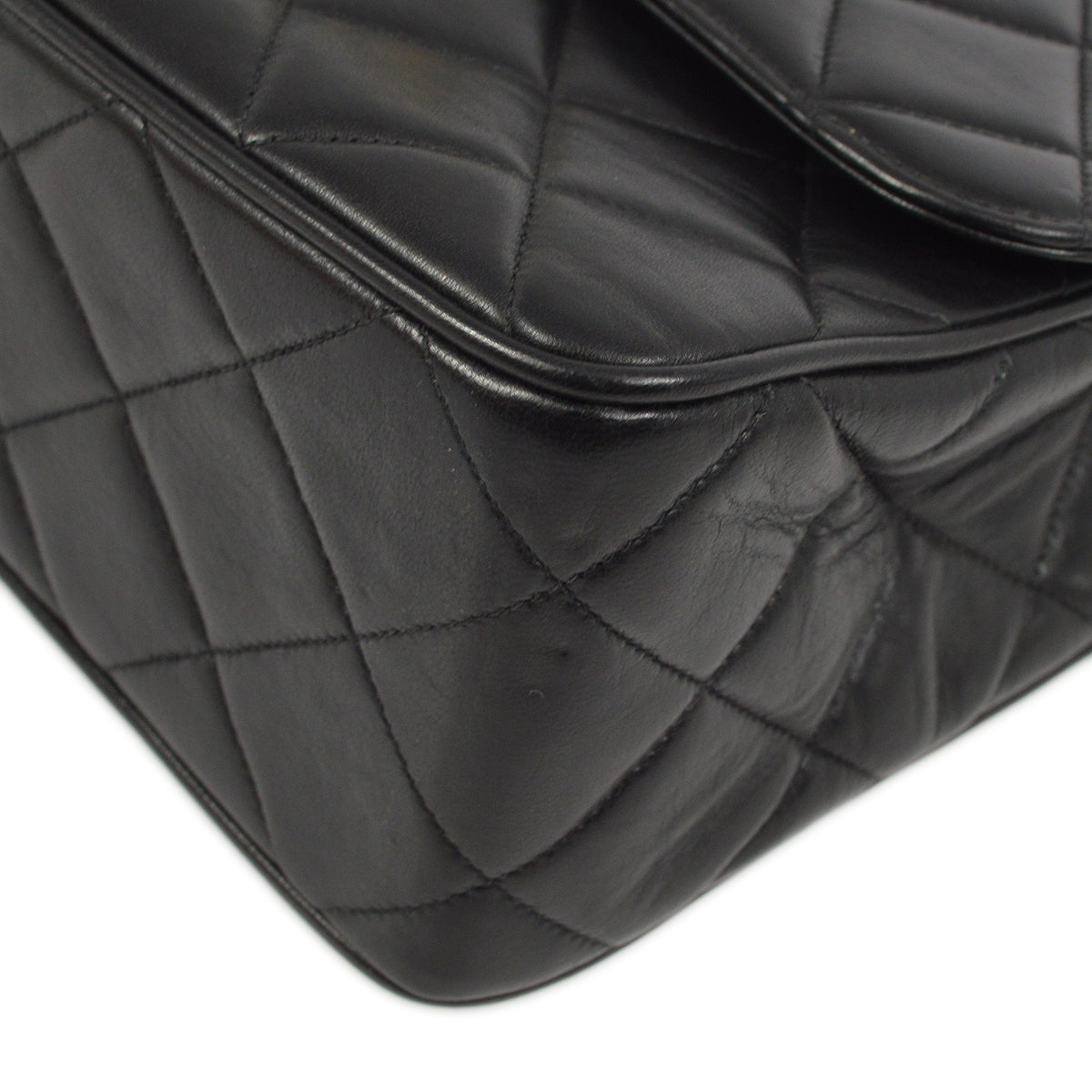 Chanel Black Lambskin Straight Flap Shoulder Bag
