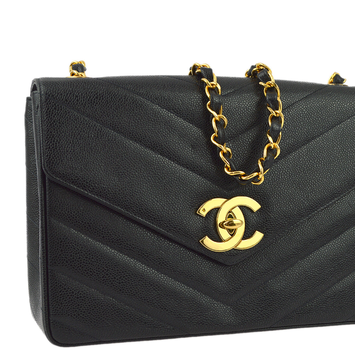 Chanel Black Caviar V Stitch Shoulder Bag