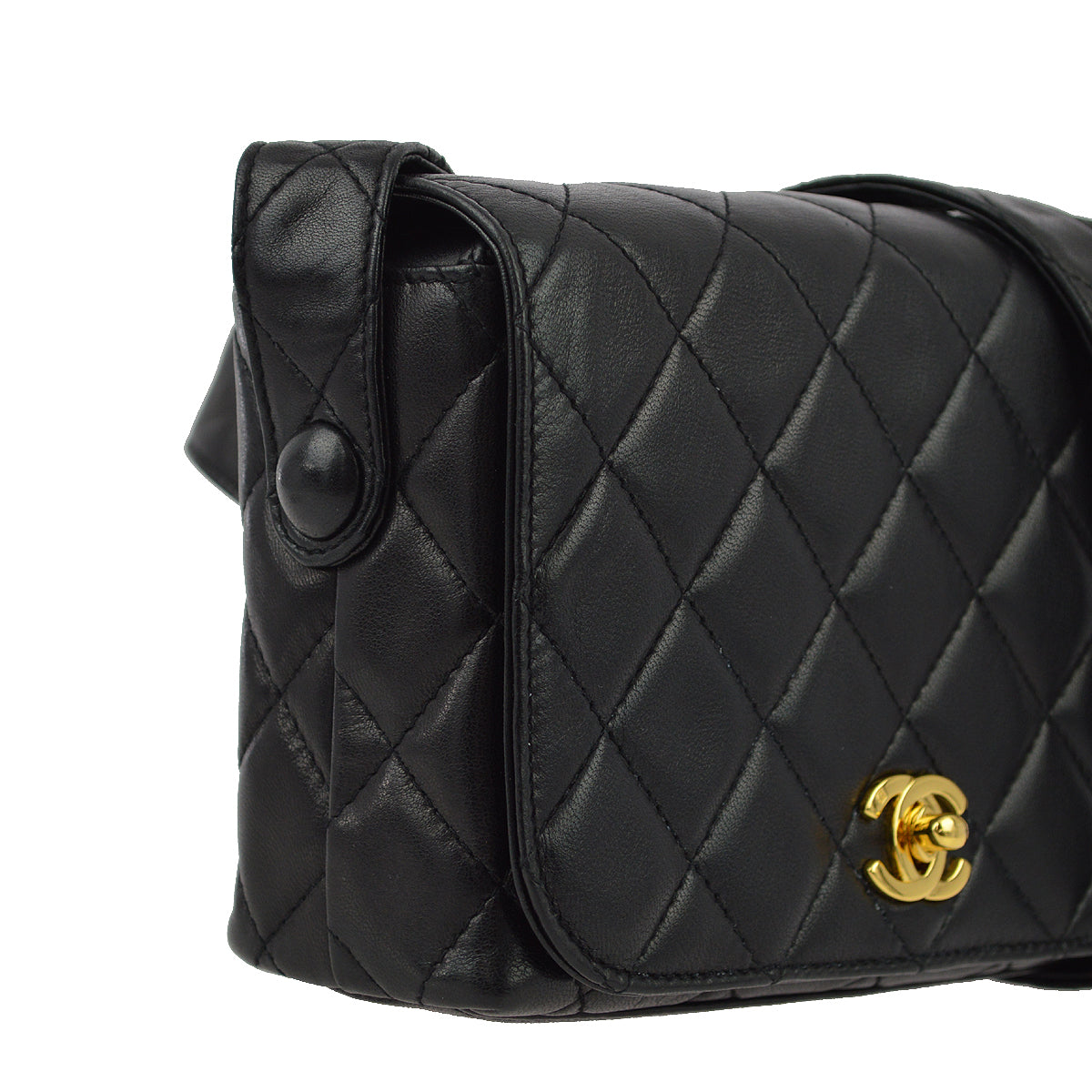 Chanel Black Lambskin Turnlock Shoulder Bag