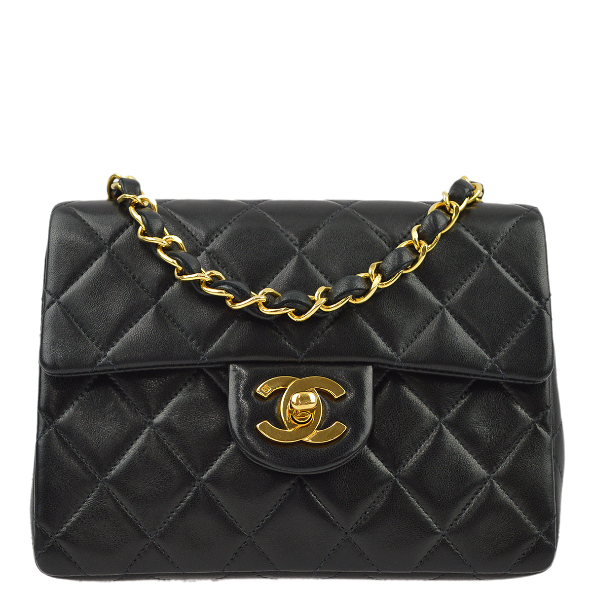 Chanel Black Lambskin Mini Classic Square Flap Shoulder Bag 17