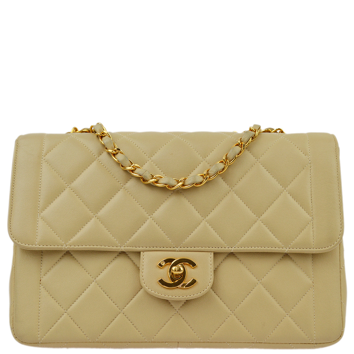 Chanel Beige Lambskin Single Flap Shoulder Bag