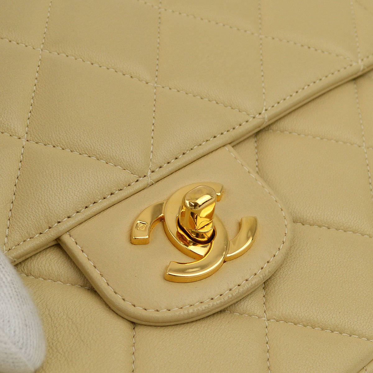 Chanel Beige Lambskin Single Flap Shoulder Bag