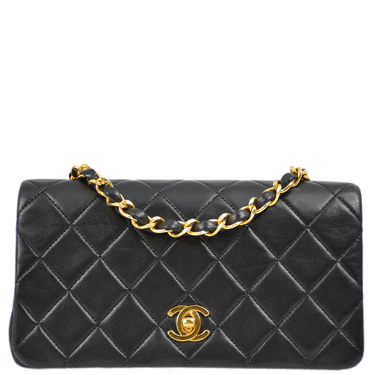 Chanel Black Lambskin Turnlock Mini Full Flap Shoulder Bag