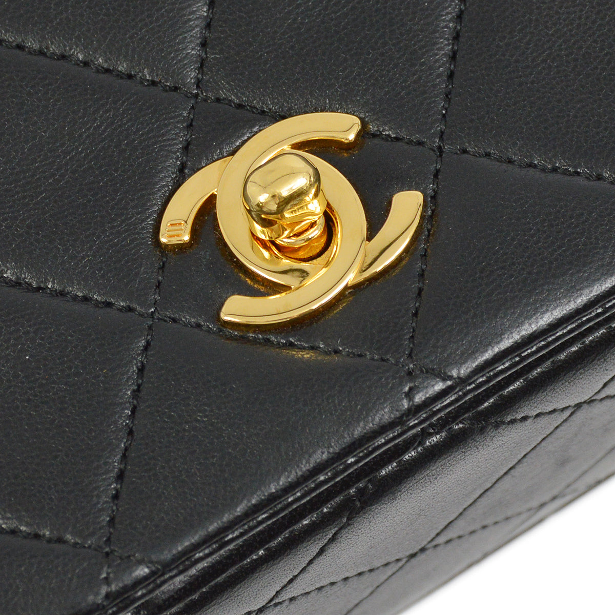Chanel Black Lambskin Turnlock Mini Full Flap Shoulder Bag