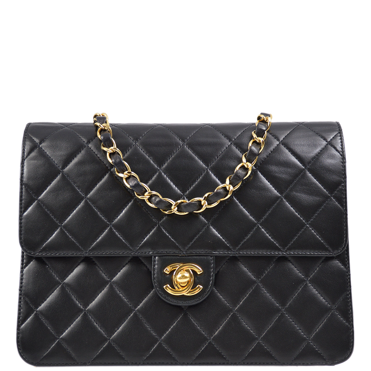 Chanel Black Lambskin Turnlock Small Half Flap Shoulder Bag